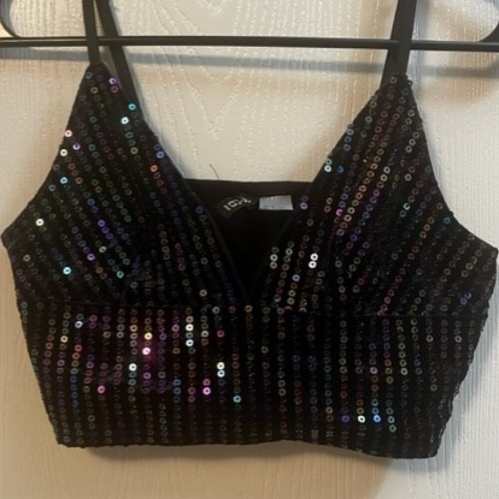 HM Divided Sequin Black Crop Top Size Small